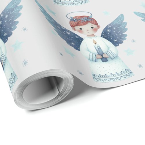 Elegant Nordic Christmas Angel holding a candle Wrapping Paper