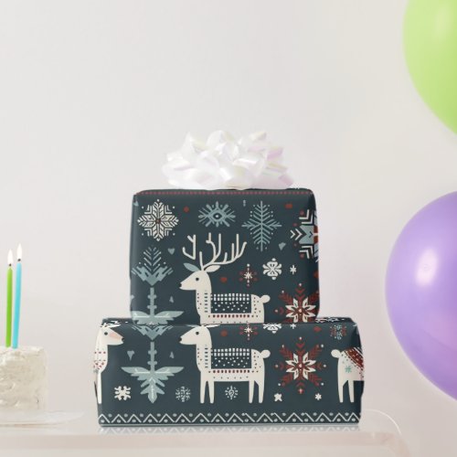 Elegant Nordic Reindeer Pattern Wrapping Paper