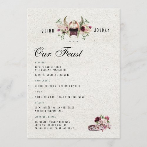 Elegant Norse Viking Wedding Menu