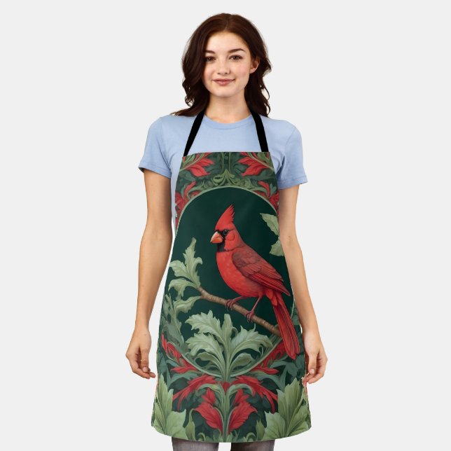 Elegant Northern Cardinal William Morris Inspired  Apron (Worn)