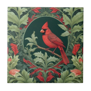 Elegant Northern Cardinal William Morris Inspired Ceramic Tile