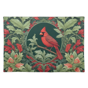 Elegant Northern Cardinal William Morris Inspired Cloth Placemat