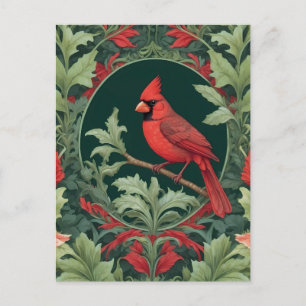 Elegant Northern Cardinal William Morris Inspired Postcard