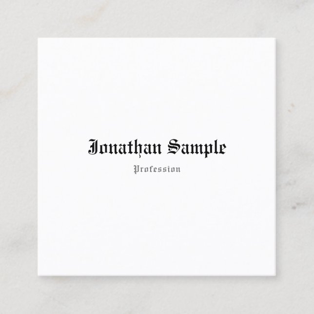 Elegant Nostalgic Classic Old English Font Plain Square Business Card (Front)