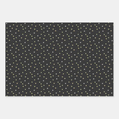 Elegant Nostalgic Hand_painted Stars on Black Wrapping Paper Sheets