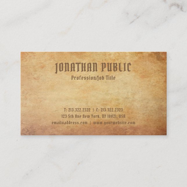 Elegant Nostalgic Old Paper Look Premium Thick Business Card (Front)