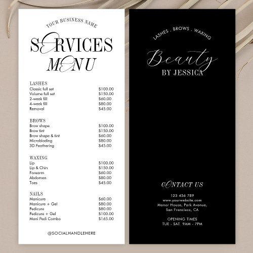 Elegant Nostalgic Script Logo Salon Services Menu