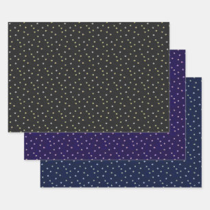 Elegant Nostalgic Stars on Black, Blue & Purple Wrapping Paper Sheets
