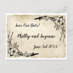 Elegant Nostalgic Vintage Floral Save the Date Announcement Postcard