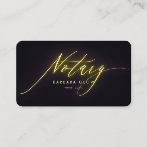 Elegant Notary Public Glowing Neon Gold  Business Card