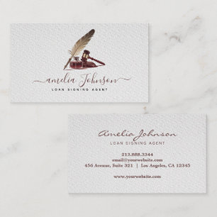 Elegant Notary Public Loan Signing Agent White Business Card