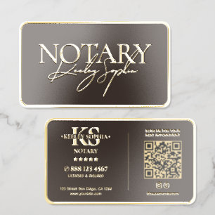 Elegant Notary Public Loan Signing Espresso Gold Foil Business Cards