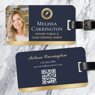 Elegant Notary Public Photo Gold Dark Blue Luggage Tag