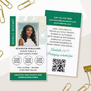 Elegant Notary Public Photo Logo Green Business Card