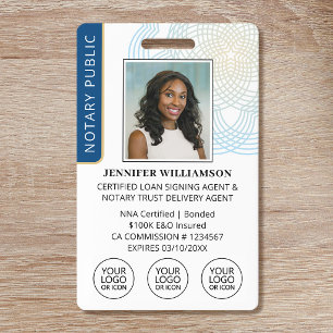 Elegant Notary Public Photo QR Code ID Blue Badge