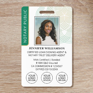 Elegant Notary Public Photo QR Code ID Green Badge