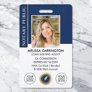 Elegant Notary Public Photo QR Navy Gold Badge