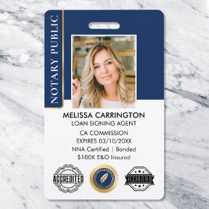 Elegant Notary Public Photo QR Navy Gold Badge