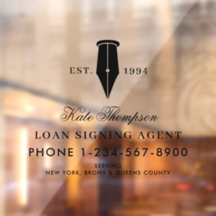 Elegant Notary Public Signing Agent Black Logo Window Cling