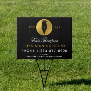 Elegant Notary Public Signing Agent Gold Logo Sign