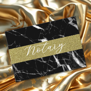 Elegant notary script black marble glitter gold business card