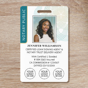 Elegant Notary Signing Agent ID Badge Logo Teal