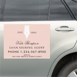 Elegant Notary Signing Agent Logo QR Code Pink Car Magnet
