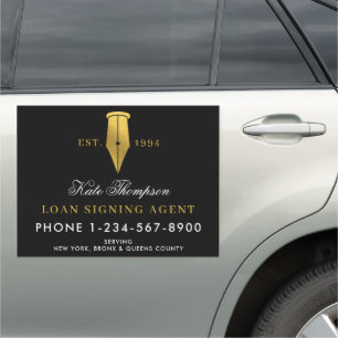 Elegant Notary Signing Agent QR Code Black Gold Car Magnet