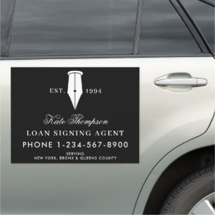 Elegant Notary Signing Agent QR Code Black White Car Magnet