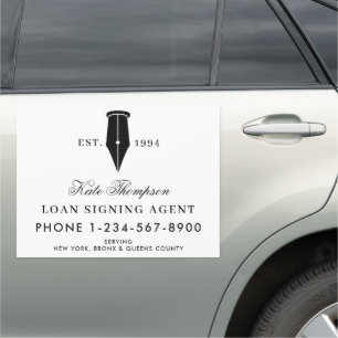 Elegant Notary Signing Agent QR Code Black White Car Magnet