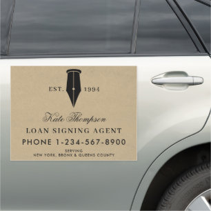 Elegant Notary Signing Agent QR Code Rustic Kraft Car Magnet