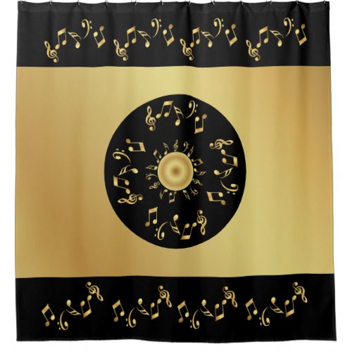Elegant notes black and yellow imitation gold musi shower curtain