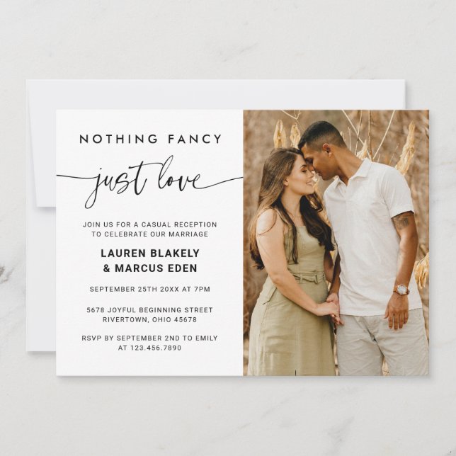 Elegant Nothing Fancy Just Love Photo Wedding Invitation (Front)