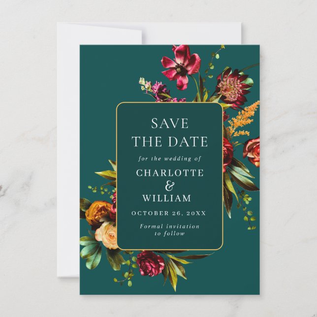 Elegant Nouveau Garden Flowers Wedding Save The Date (Front)