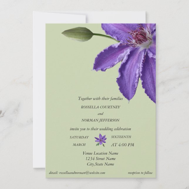 Elegant nuances of purple on green background   in invitation (Front)