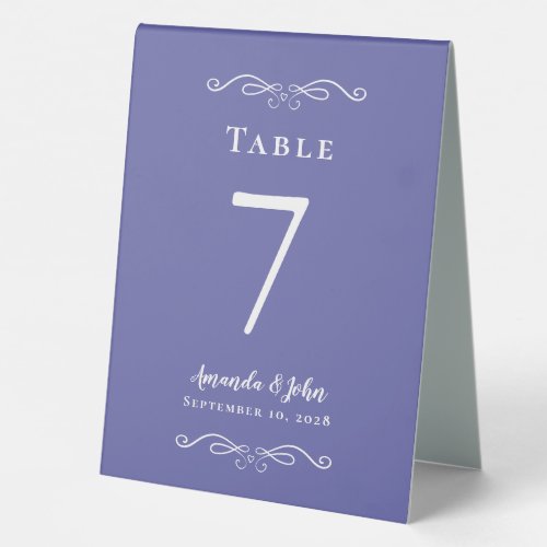 Elegant Number Wedding Calligraphy Periwinkle Blue Table Tent Sign