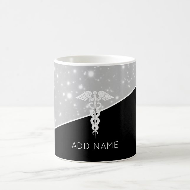 Elegant Nurse Doctor Caduceus Faux Silver Glitter Coffee Mug (Center)