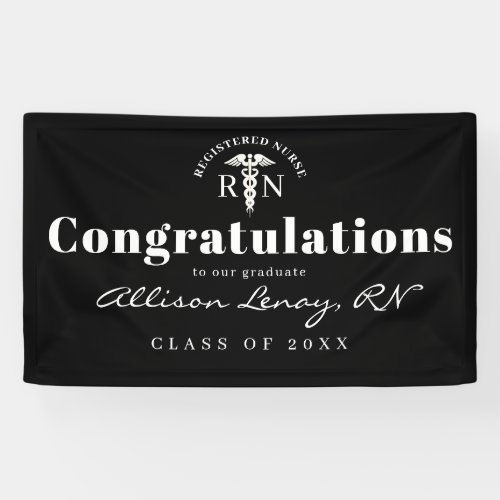 Elegant Nurse Graduation Black White Medical Name Banner