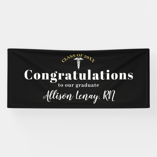 Elegant Nurse Graduation Black White Personalized Banner (Horizontal)