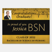 Elegant NURSE Graduation BSN Black Gold Photo Yard