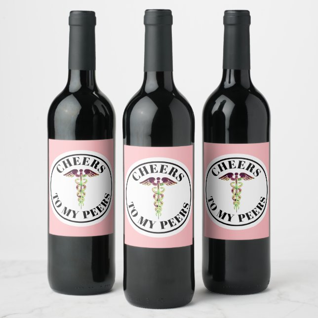 Elegant Nurse Graduation Medical Caduceus Cheers Wine Label (Bottles)