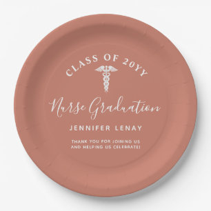 Elegant Nurse Graduation Party Terracotta Name Paper Plates