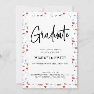 Elegant Nurse Medical Pattern College Graduate Invitation
