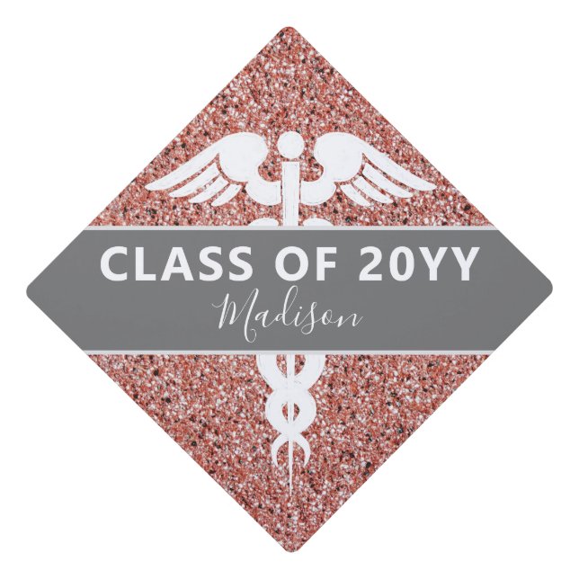 Elegant Nurse Rose Gold Glitter Personalized Graduation Cap Topper (Front)