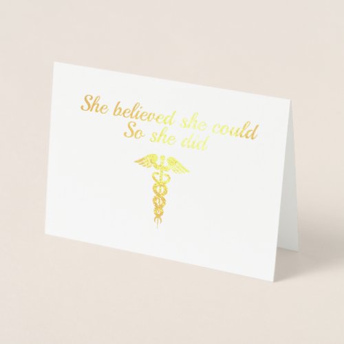 Elegant Nurse Student Graduate Gold Caduceus Name Foil Card