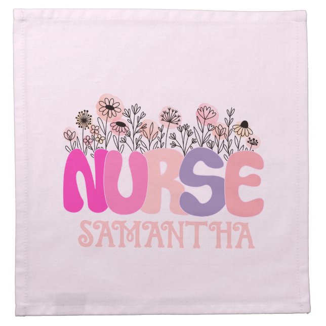 Elegant "Nurse" Typography with Vibrant Floral Cloth Napkin (Front)