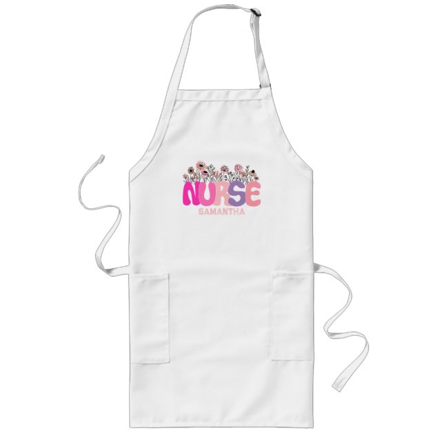 Elegant "Nurse" Typography with Vibrant Floral Long Apron (Front)