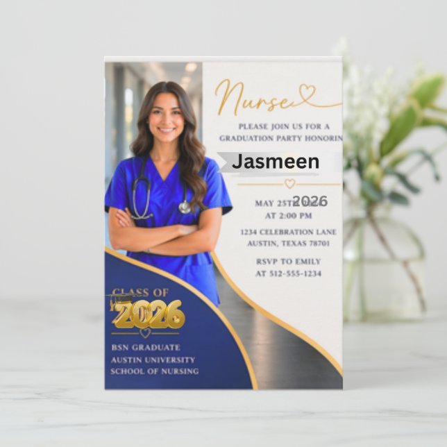 Elegant Nursing Graduation Invitation Photo Card | (Standing Front)