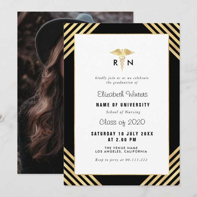 Elegant nursing graduation party invitation (Front/Back)