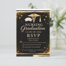 Elegant Nursing Graduation RSVP Card 2026 Black Go